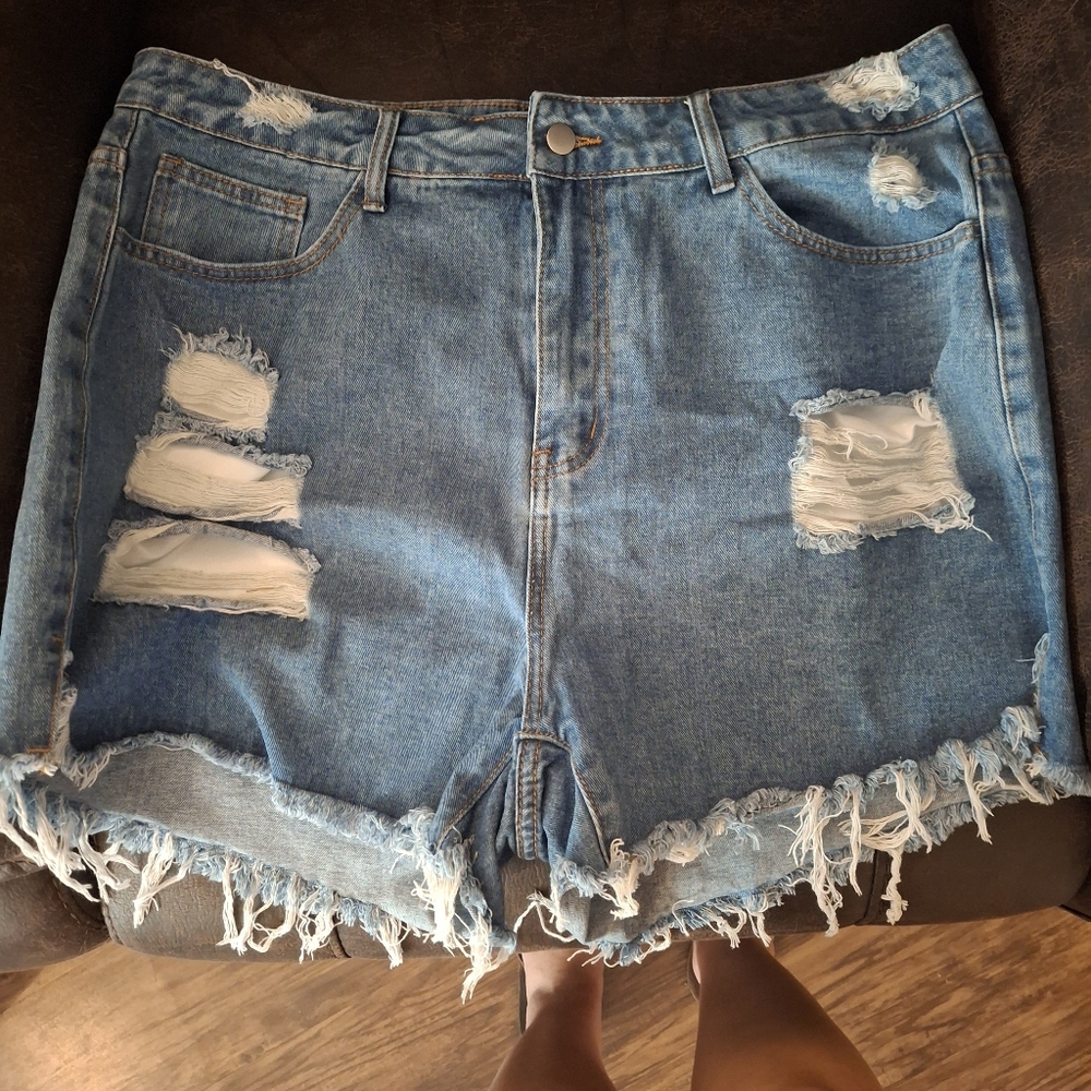 Shein curve blue jean distressed shorts size 2xl
